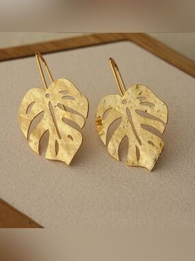 Gold Monstera Leaf Drop Earrings